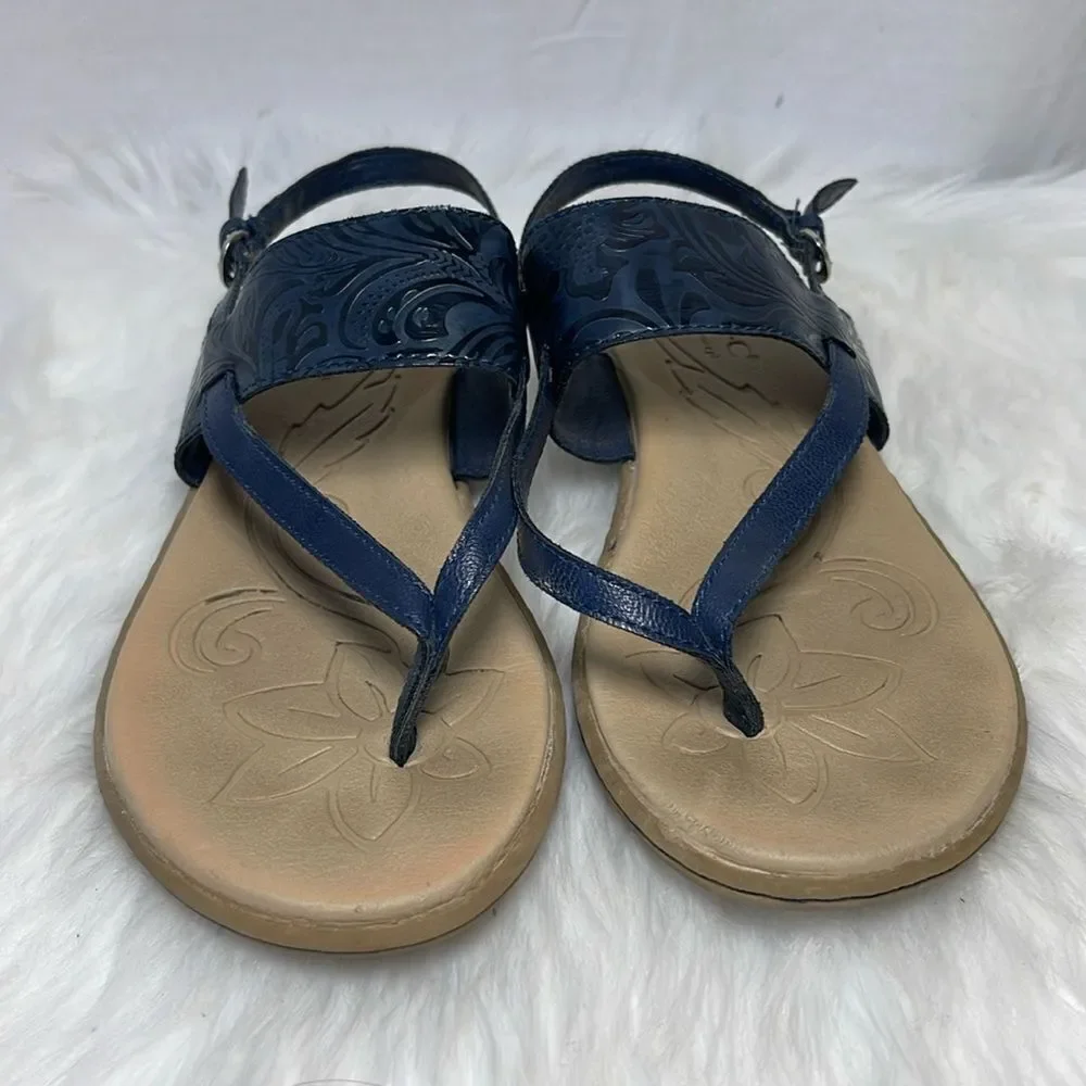 Born BOC Black Faux Leather Embossed Strap‎ Thong Sandals Sz 8